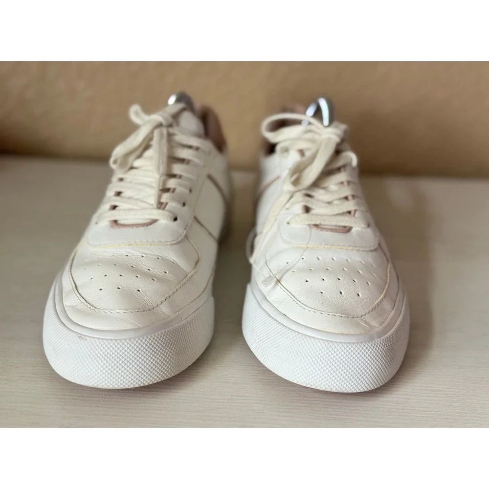 Reformation Harlow Leather Low Top Sneakers White Blush Pink Sustainable Shoes